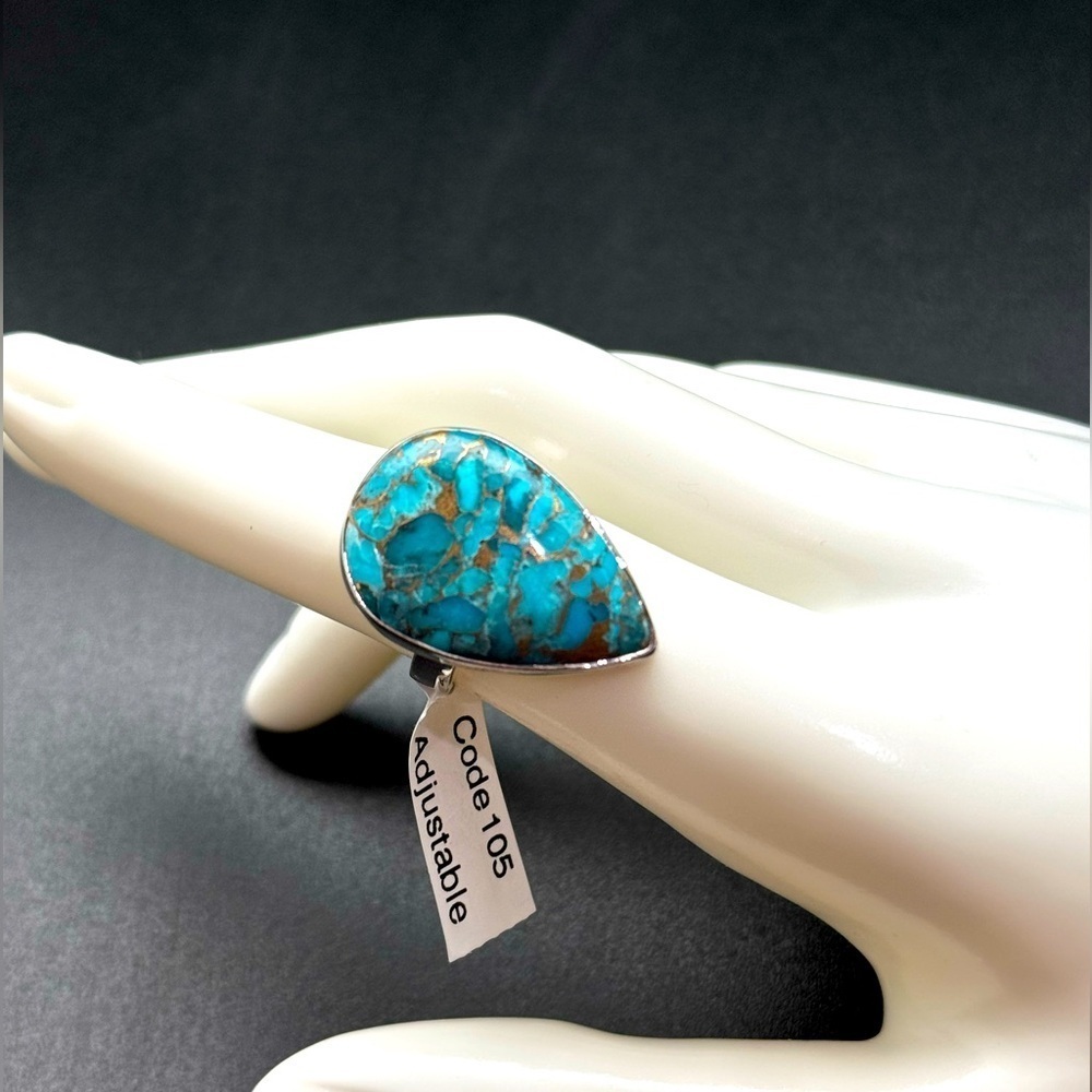 NEW Blue Copper Turquoise Adjustable Sterling silver  Ring‎